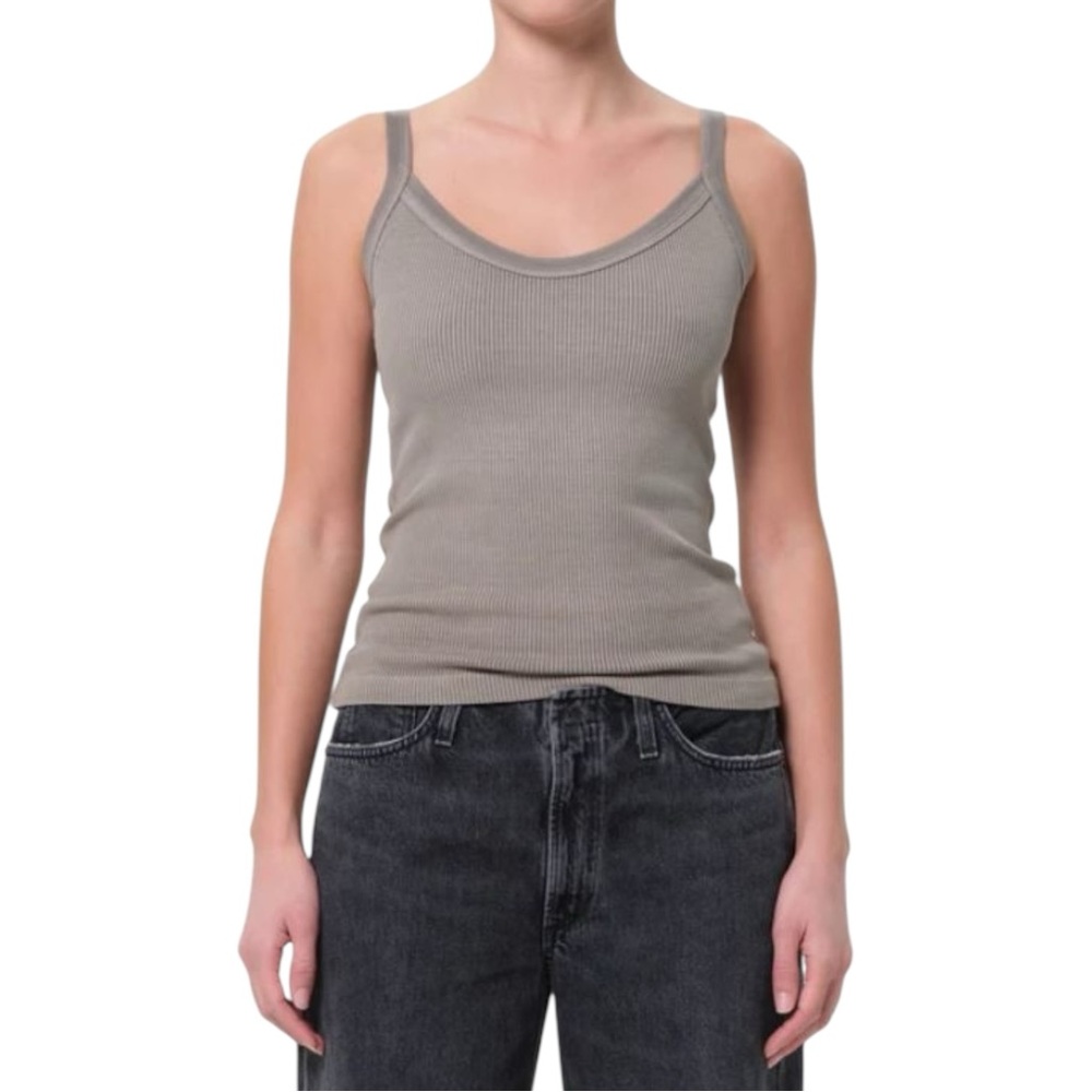 AGOLDE Jordan Tank - Gray Ribbed V-Neck Organic Cotton Tank Top sz XS